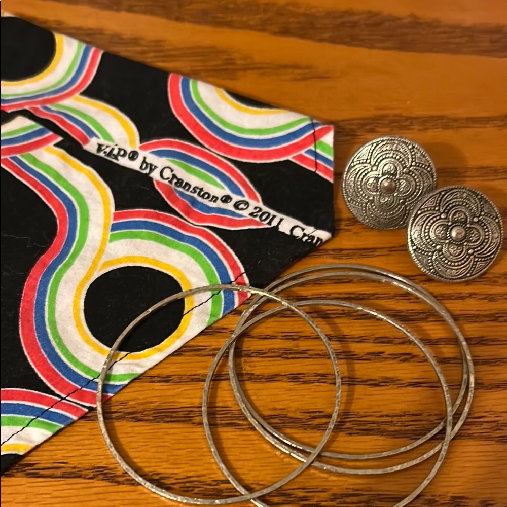 V.I.P. Cranston 2011 Mod Scarf, Brighton Silver  Earrings, Four Bangle Bracelets